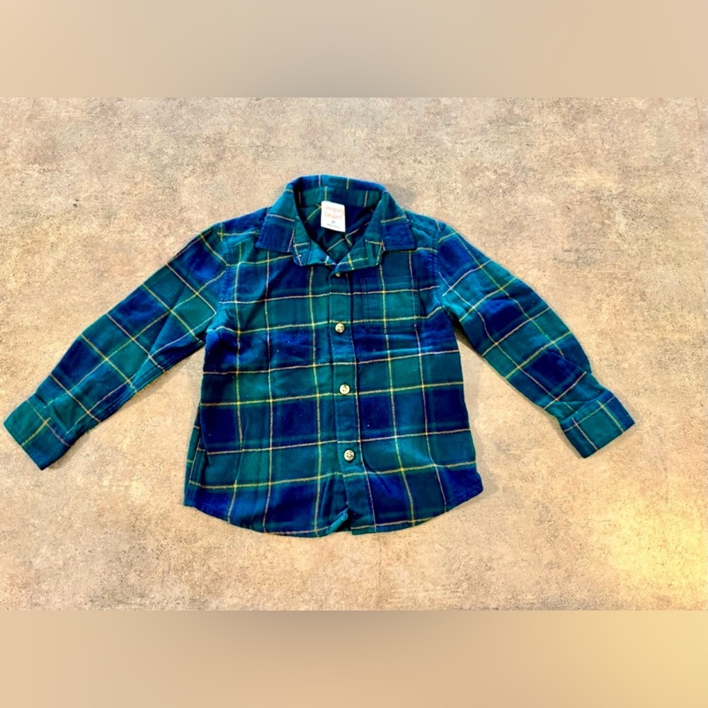 Jumping Bean- Plaid Blue and Green Kids Button Down Shirt, Size 3T